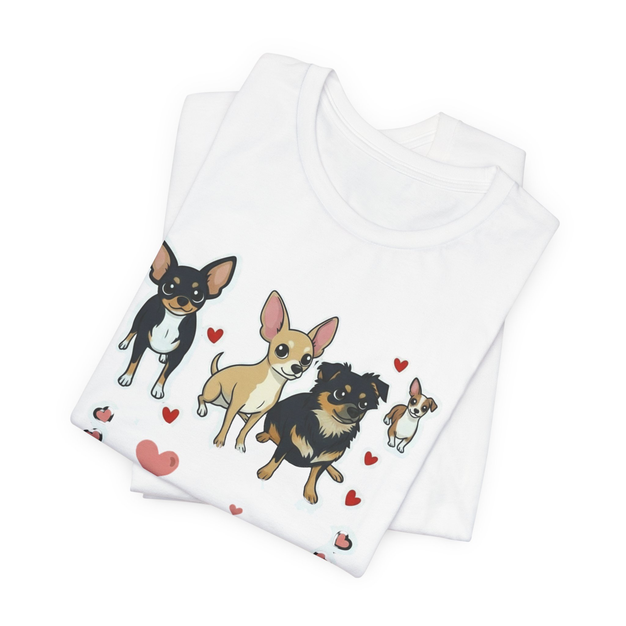Chihuahua Love T‑Shirt — Cute Cartoon Chihuahuas & Hearts Tee - Image 3